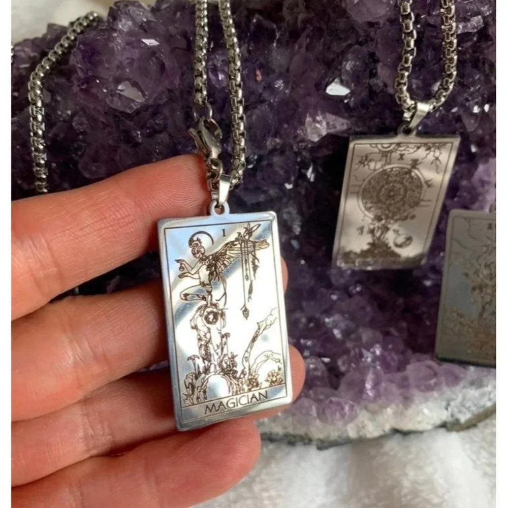 Stainless Steel Tarot Card Necklace Magician Lovers Wheel of Fortune - Picture 6 of 10